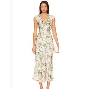 Heartloom Jacinta Dress in Peony Pink Floral Ruffle Midi Dress Size S- Revolve